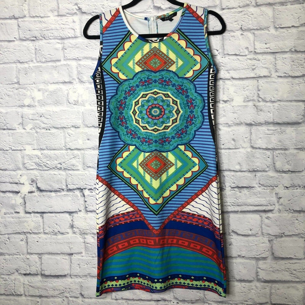 Just Love Multicolored Geo Sleeveless Women's Dress Size L